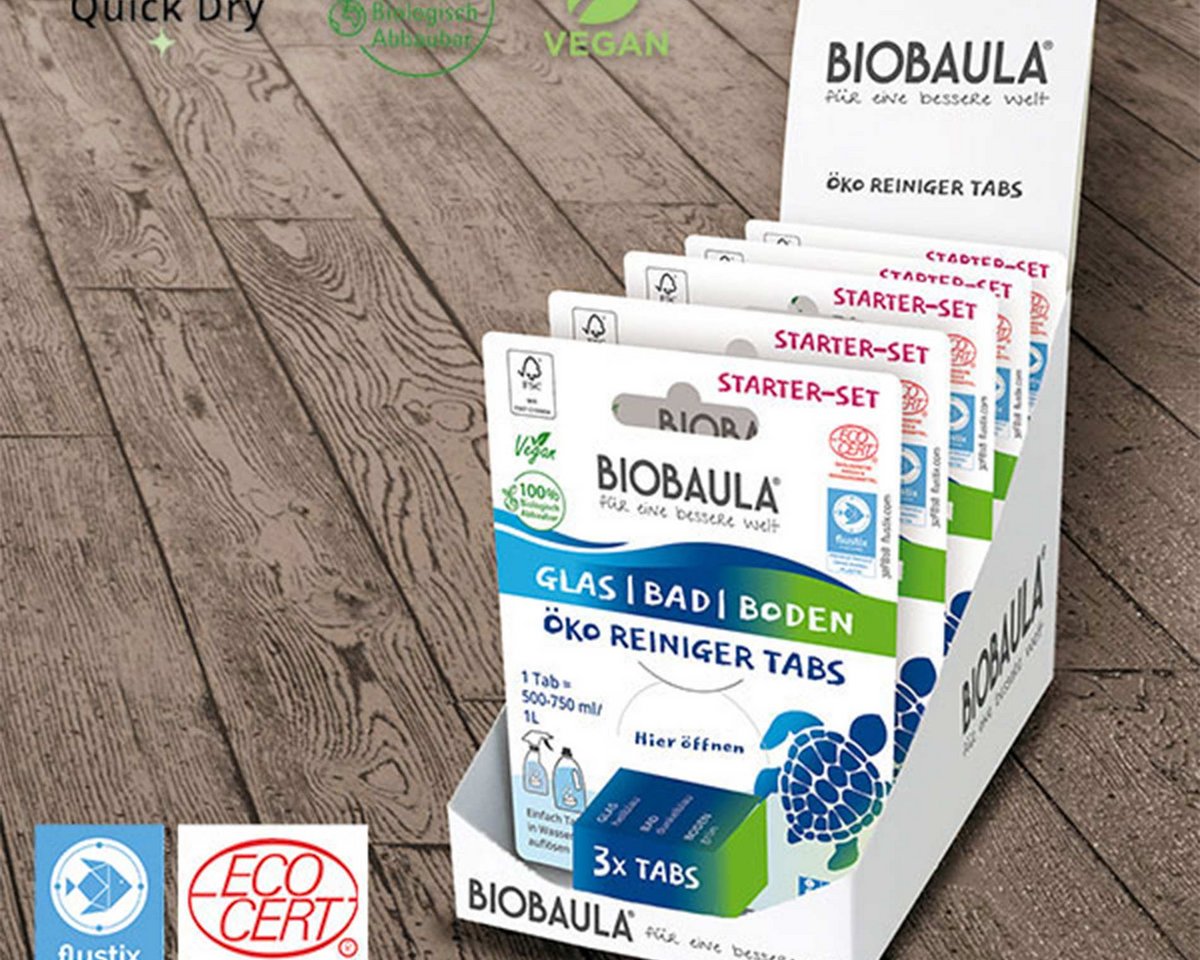 Öko-Reinigertabs von Biobaula im Verkaufsdisplay